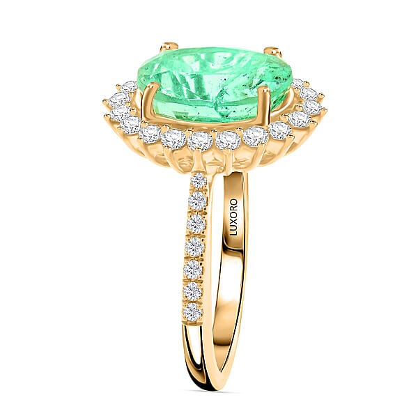 Certified & Appraised Luxoro AAA Boyaca Colombian Emerald And I2 Diamond 3.85 Ctw Ring In 14K Yellow Gold