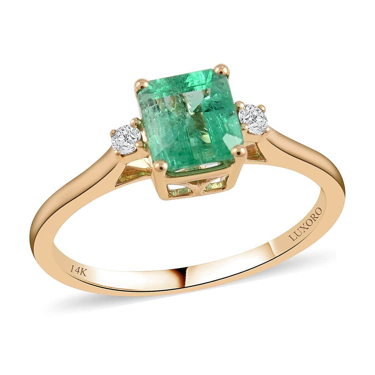 Certified & Appraised Luxoro AAA Boyaca Colombian Emerald and G-H I2 Diamond 1.15 ctw Ring in 14K Yellow Gold