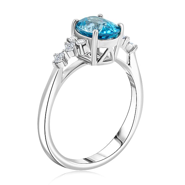Certified & Appraised Luxoro AAA Cambodian Blue Zircon And G-H I2 Diamond 2.00 Ctw Ring In 14K White Gold