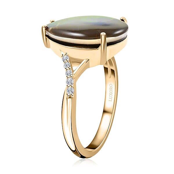 Certified & Appraised Luxoro AAA Canadian Ammolite And G-H I2 Diamond 0.10 Ctw Ring In 10K Yellow Gold