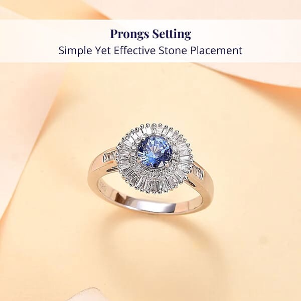 Certified & Appraised Luxoro AAA Ceylon Blue Sapphire And G-H I2 Diamond 1.32 Ctw Double Halo Ring In 14K White Gold 4.05 Grams
