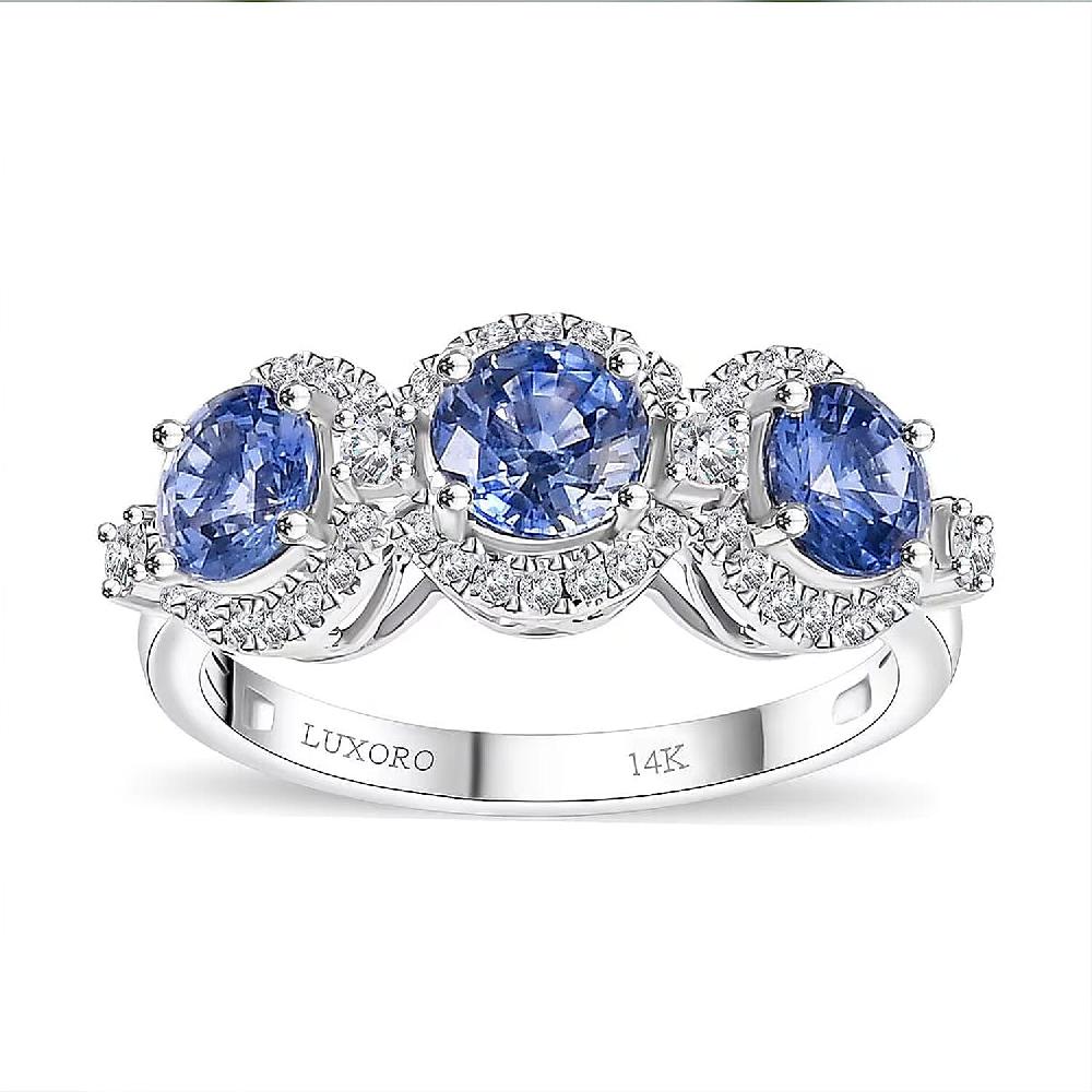 Certified & Appraised Luxoro AAA Ceylon Blue Sapphire and G-H I2 Diamond 2.88 ctw Triple Halo Ring in 14K White Gold 4.37 Grams