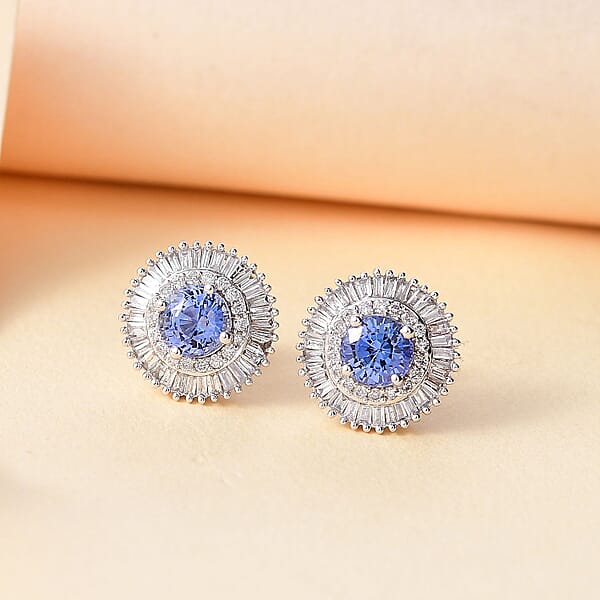 Certified & Appraised Luxoro AAA Ceylon Blue Sapphire And G-H I2 Diamond 2.48 Ctw Stud Earrings In 14K White Gold