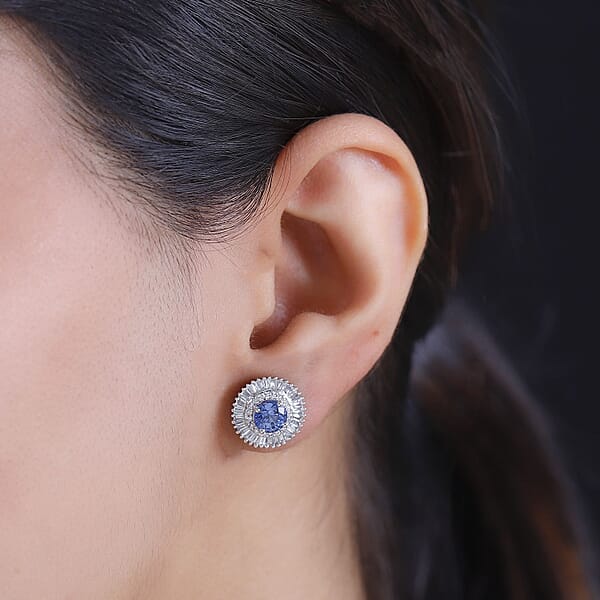 Certified & Appraised Luxoro AAA Ceylon Blue Sapphire And G-H I2 Diamond 2.48 Ctw Stud Earrings In 14K White Gold