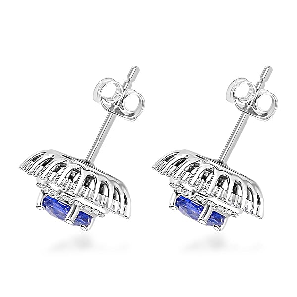 Certified & Appraised Luxoro AAA Ceylon Blue Sapphire And G-H I2 Diamond 2.48 Ctw Stud Earrings In 14K White Gold