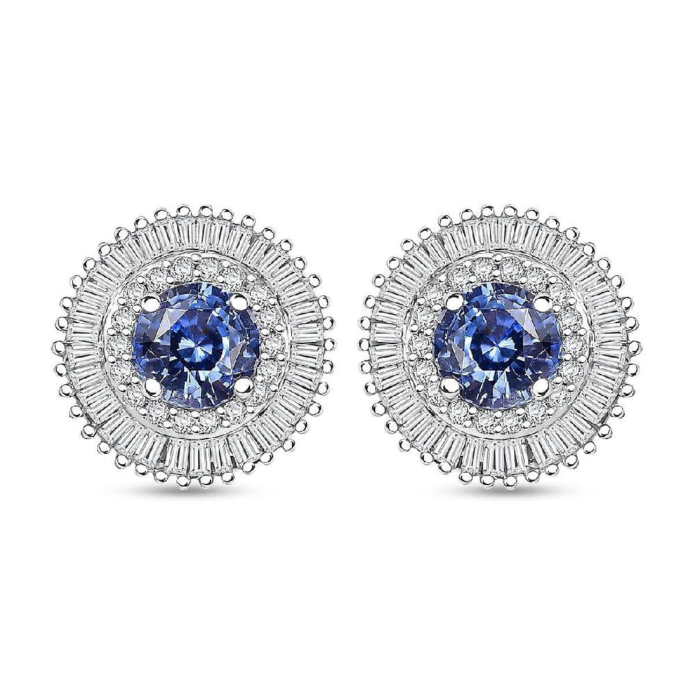 Certified & Appraised Luxoro AAA Ceylon Blue Sapphire and G-H I2 Diamond 2.48 ctw Stud Earrings in 14K White Gold