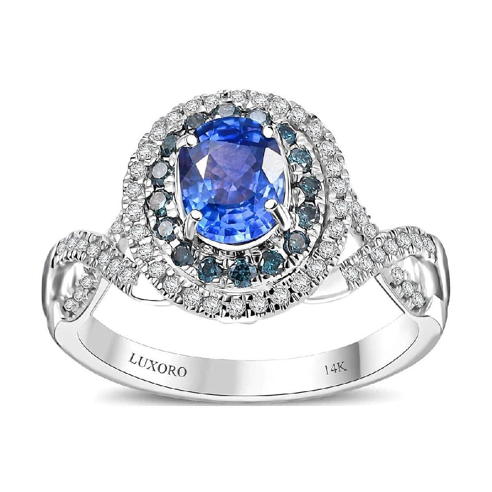 Certified & Appraised Luxoro AAA Ceylon Blue Sapphire Blue and I2 White Diamond 1.70 ctw Ring in 14K White Gold 4.60 Grams