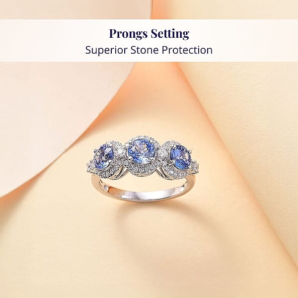 Certified & Appraised Luxoro AAA Ceylon Blue Sapphire And G-H I2 Diamond 2.88 Ctw Triple Halo Ring In 14K White Gold 4.37 Grams