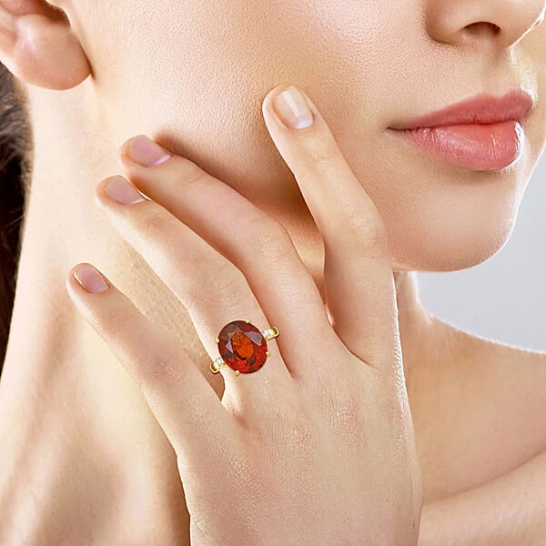 Certified & Appraised Luxoro AAA Ceylon Hessonite Garnet And I2 Diamond 9.15 Ctw Ring In 10K Yellow Gold