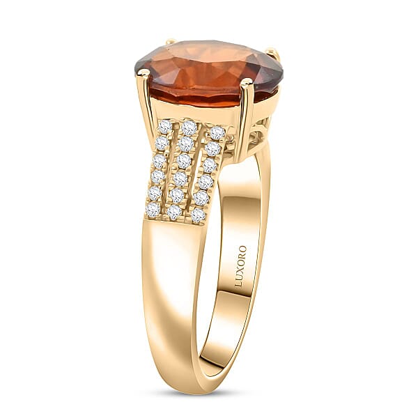 Certified & Appraised Luxoro AAA Ceylon Hessonite Garnet And G-H I2 Diamond 5.00 Ctw Ring In 10K Yellow Gold 4.25 Grams