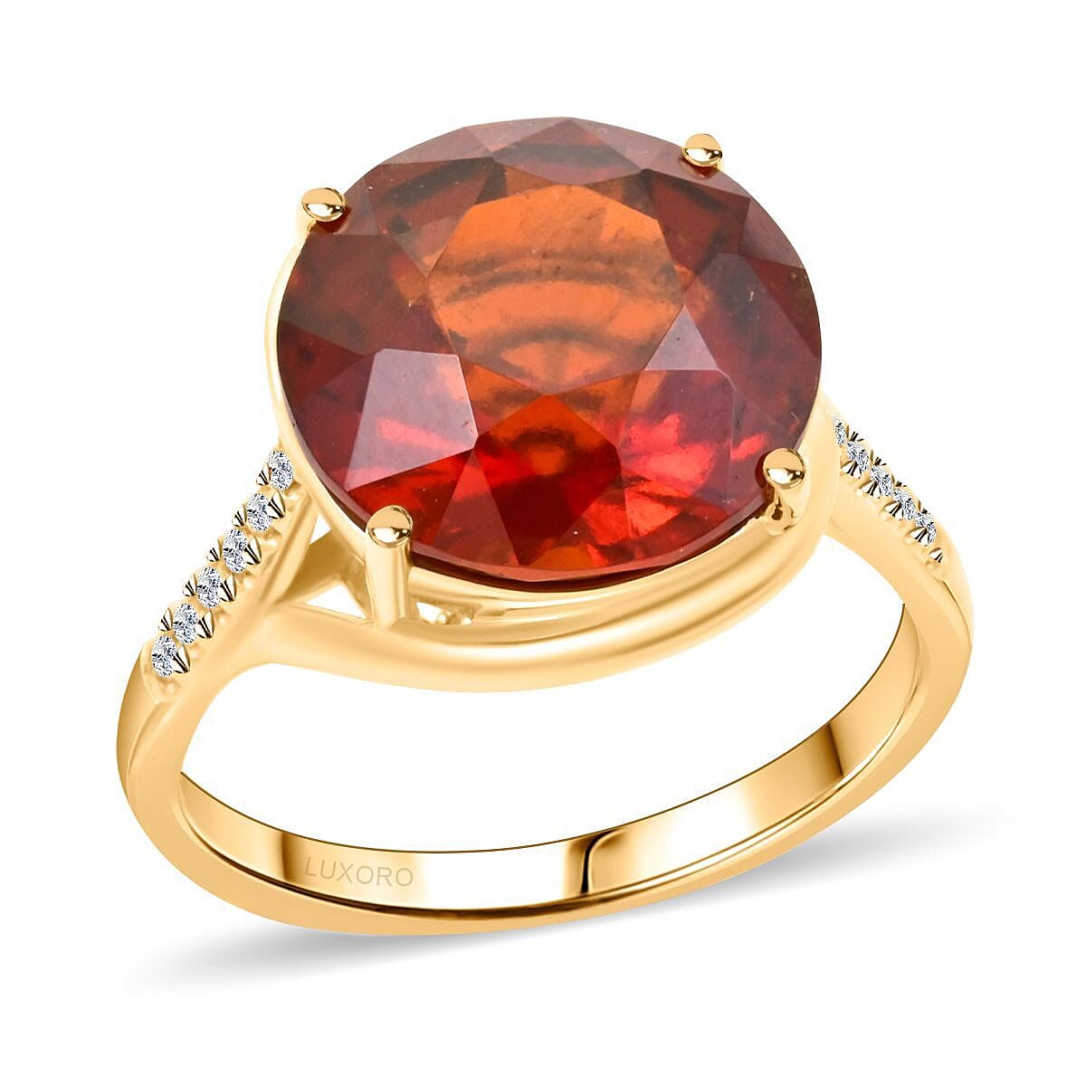Certified & Appraised Luxoro AAA Ceylon Hessonite Garnet and I2 Diamond 9.85 ctw Ring in 10K Yellow Gold 4.15 Grams