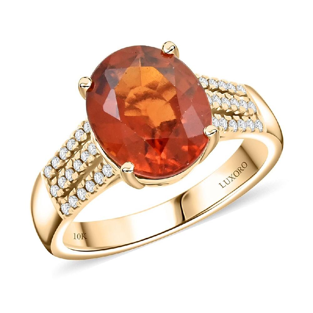 Certified & Appraised Luxoro AAA Ceylon Hessonite Garnet and G-H I2 Diamond 5.00 ctw Ring in 10K Yellow Gold 4.25 Grams