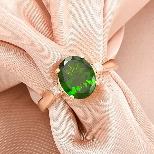 Certified & Appraised Luxoro AAA Chrome Diopside And G-H I2 Diamond 2.75 Ctw Ring In 10K Yellow Gold