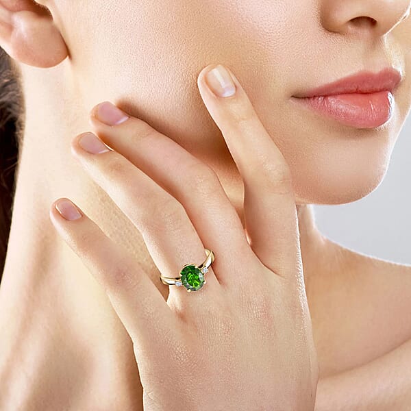 Certified & Appraised Luxoro AAA Chrome Diopside And G-H I2 Diamond 2.75 Ctw Ring In 10K Yellow Gold