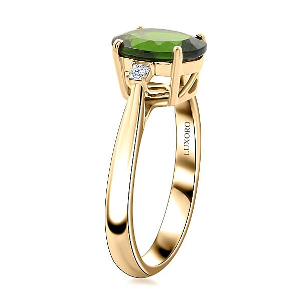 Certified & Appraised Luxoro AAA Chrome Diopside And G-H I2 Diamond 2.75 Ctw Ring In 10K Yellow Gold