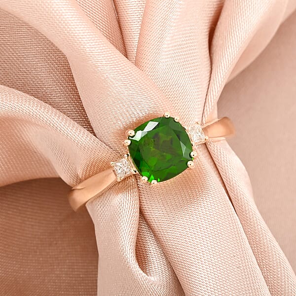 Certified & Appraised Luxoro AAA Chrome Diopside And G-H I2 Diamond 1.75 Ctw Ring In 10K Yellow Gold
