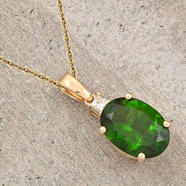 Certified & Appraised Luxoro AAA Chrome Diopside And G-H SI Diamond 2.65 Ctw Pendant Necklace In 10K Yellow Gold 18 Inches