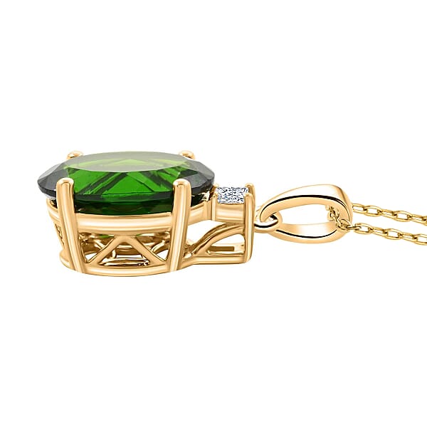 Certified & Appraised Luxoro AAA Chrome Diopside And G-H SI Diamond 2.65 Ctw Pendant Necklace In 10K Yellow Gold 18 Inches