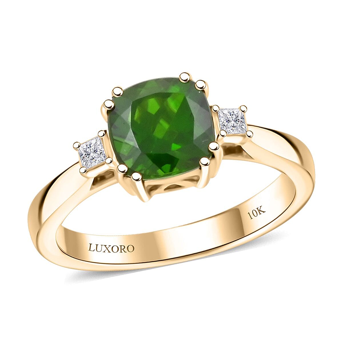 Certified & Appraised Luxoro AAA Chrome Diopside and G-H I2 Diamond 1.75 ctw Ring in 10K Yellow Gold