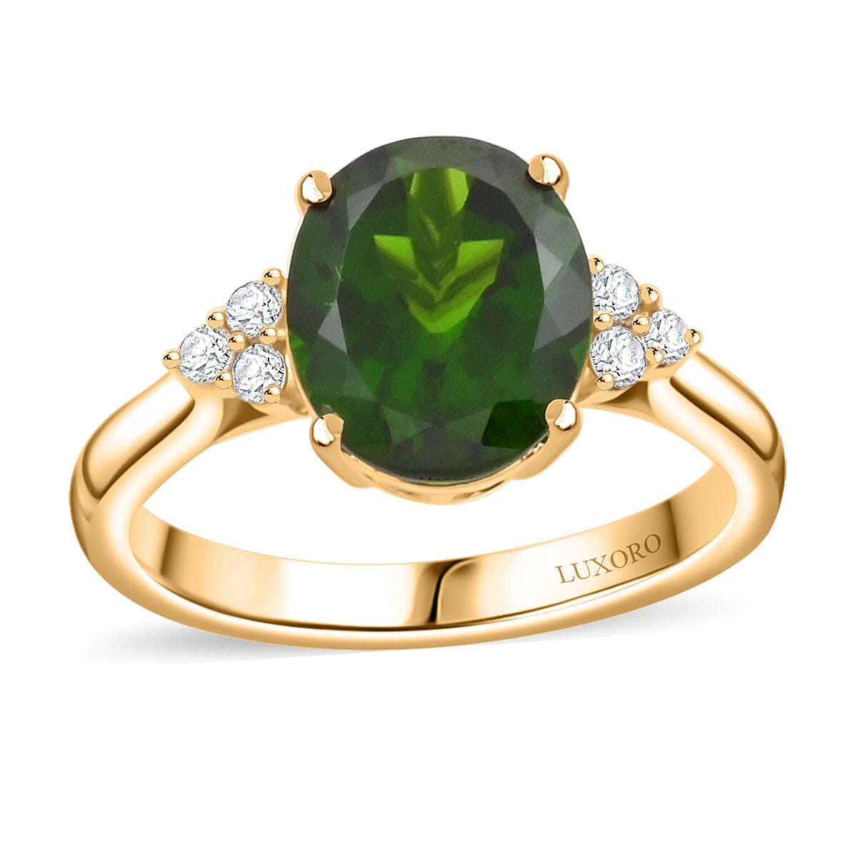 Certified & Appraised Luxoro AAA Chrome Diopside and G-H I2 Diamond 3.75 ctw Ring in 10K Yellow Gold