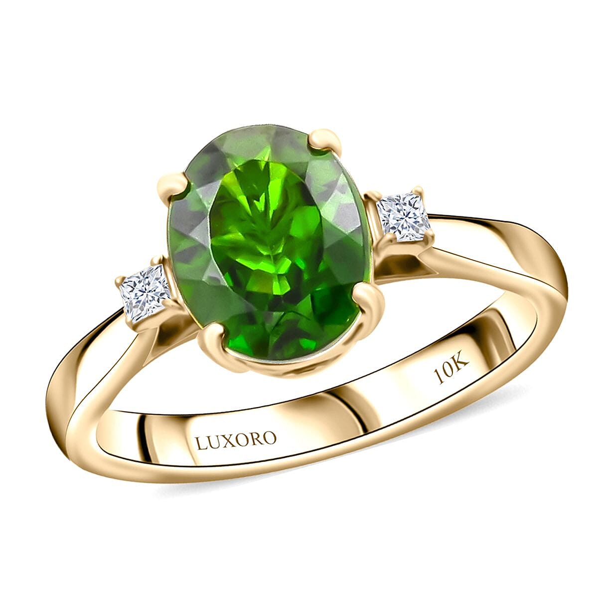Certified & Appraised Luxoro AAA Chrome Diopside and G-H I2 Diamond 2.75 ctw Ring in 10K Yellow Gold