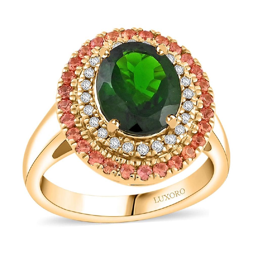 Certified & Appraised Luxoro AAA Chrome Diopside Padparadscha Sapphire (BT) and I2 Diamond 3.00 ctw Ring in 10K Yellow Gold 6 Grams