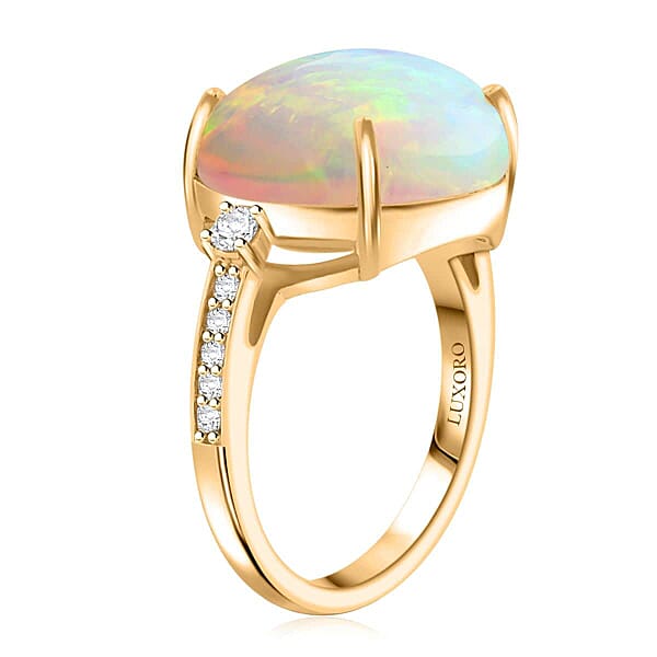 Certified & Appraised Luxoro AAA Ethiopian Welo Opal And G-H I2 Diamond 7.25 Ctw Ring In 14K Yellow Gold