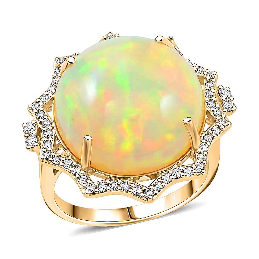 Certified & Appraised Luxoro AAA Ethiopian Welo Opal and White Diamond I2 11.20 ctw Ring in 10K Yellow Gold