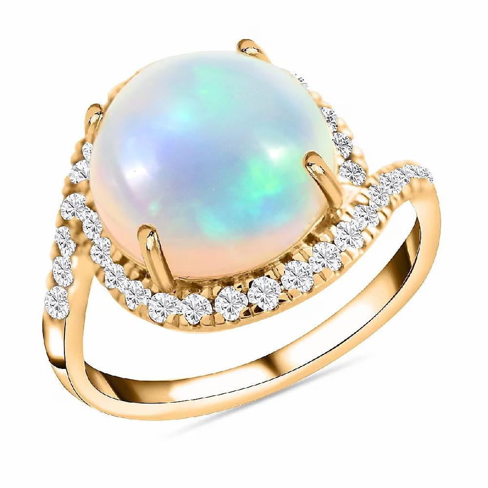 Certified & Appraised Luxoro AAA Ethiopian Welo Opal and Diamond I2 4.00 ctw Ring in 10K Yellow Gold 4 Grams