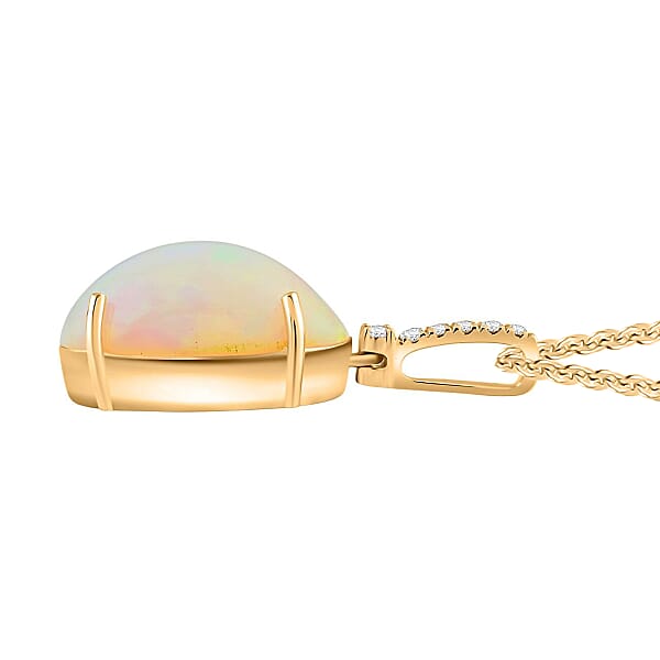 Certified & Appraised Luxoro AAA Ethiopian Welo Opal And G-H I2 Diamond 6.94 Ctw Pendant Necklace In 10K Yellow Gold 18 Inches