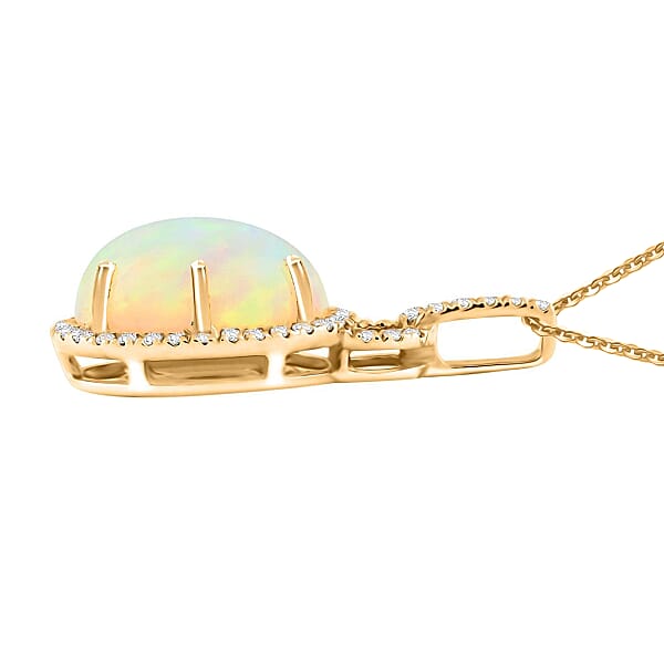 Certified & Appraised Luxoro AAA Ethiopian Welo Opal And G-H I2 Diamond 3.60 Ctw Pendant Necklace In 10K Yellow Gold 18 Inches