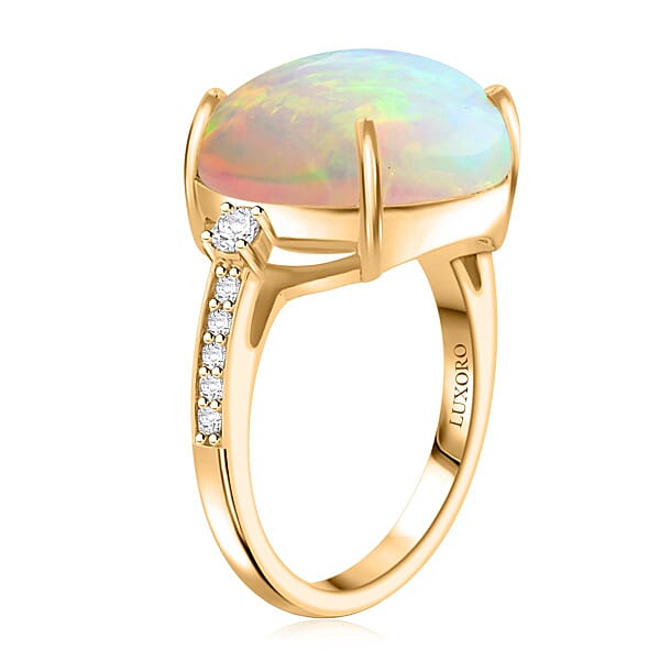 Certified & Appraised Luxoro AAA Ethiopian Welo Opal And G-H I2 Diamond 7.25 Ctw Ring In 14K Yellow Gold