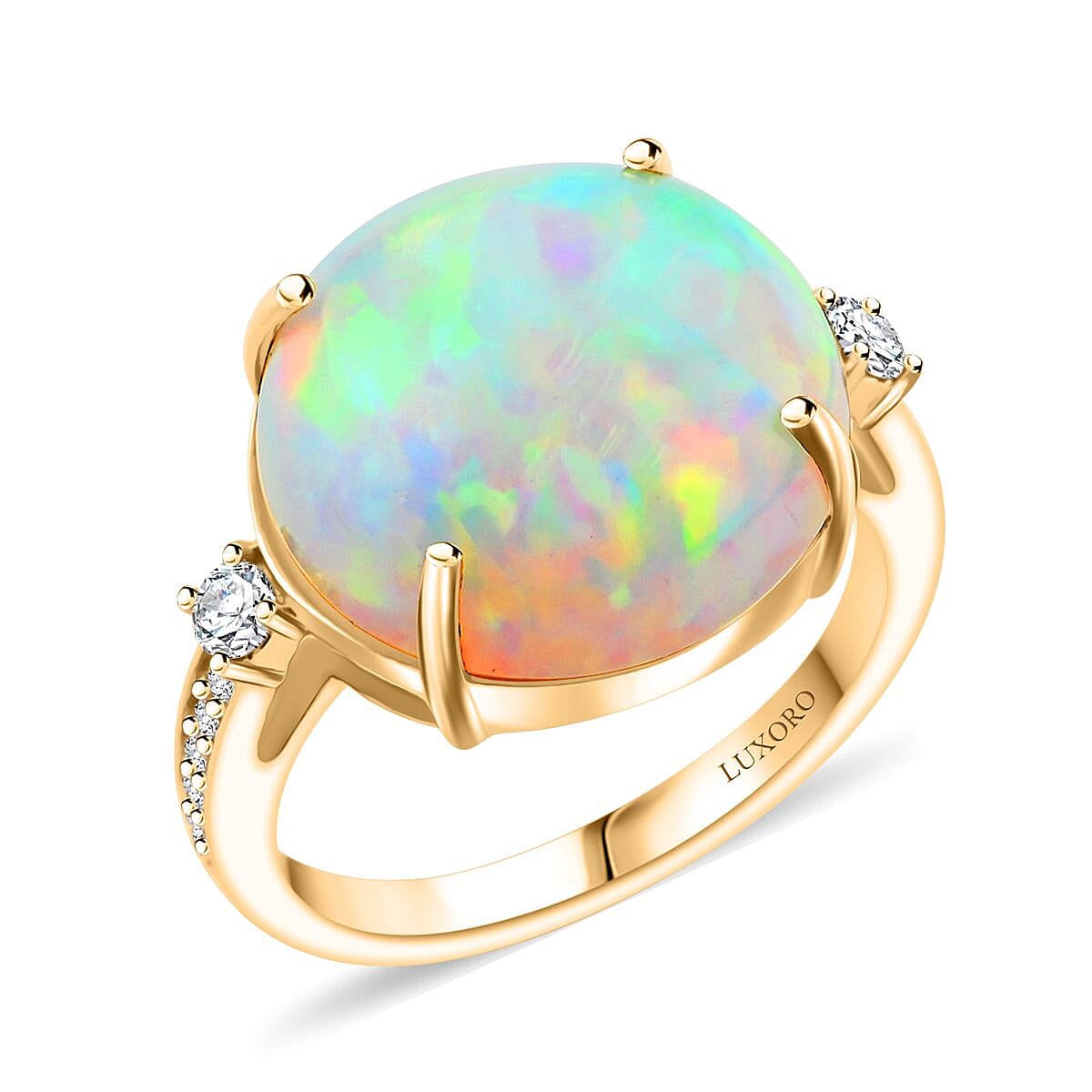 Certified & Appraised Luxoro AAA Ethiopian Welo Opal and G-H I2 Diamond 7.25 ctw Ring in 14K Yellow Gold