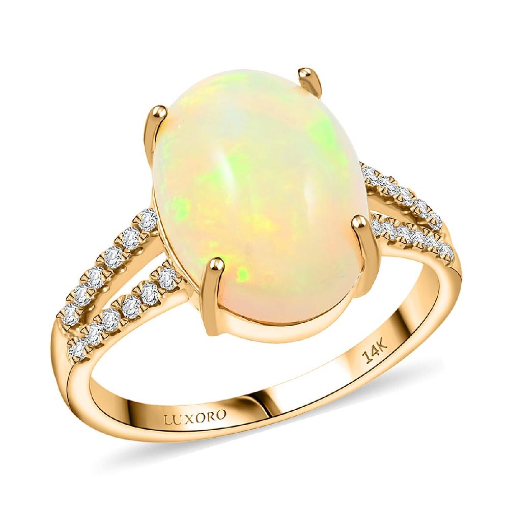 Certified & Appraised Luxoro AAA Ethiopian Welo Opal and G-H I2 Diamond 4.80 ctw Ring in 14K Yellow Gold 4 Grams