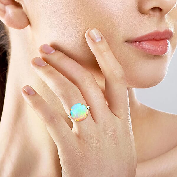 Certified & Appraised Luxoro AAA Ethiopian Welo Opal And G-H I2 Diamond 7.25 Ctw Ring In 14K Yellow Gold