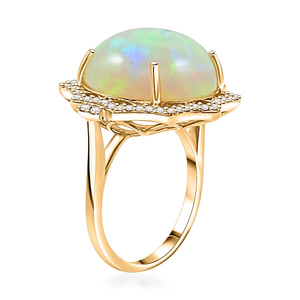 Certified & Appraised Luxoro AAA Ethiopian Welo Opal And White Diamond I2 11.20 Ctw Ring In 10K Yellow Gold