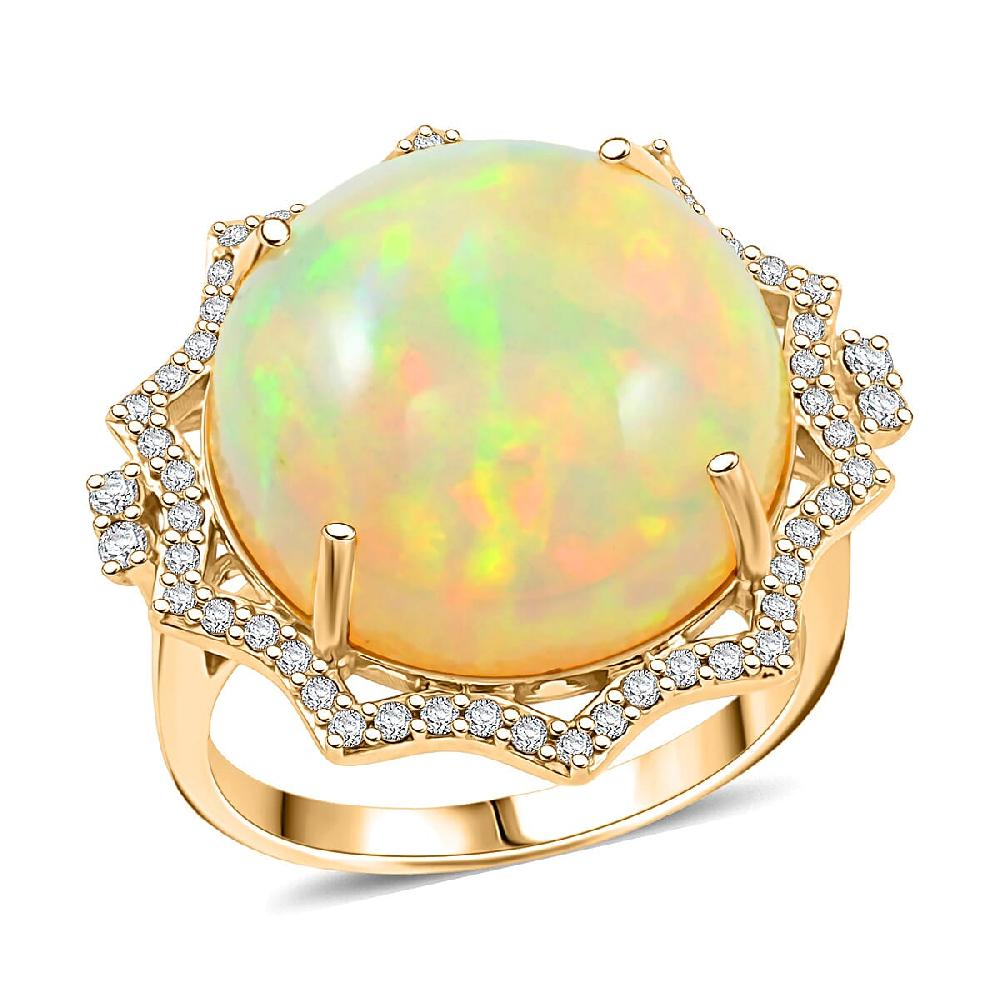 Certified & Appraised Luxoro AAA Ethiopian Welo Opal and White Diamond I2 11.20 ctw Ring in 10K Yellow Gold