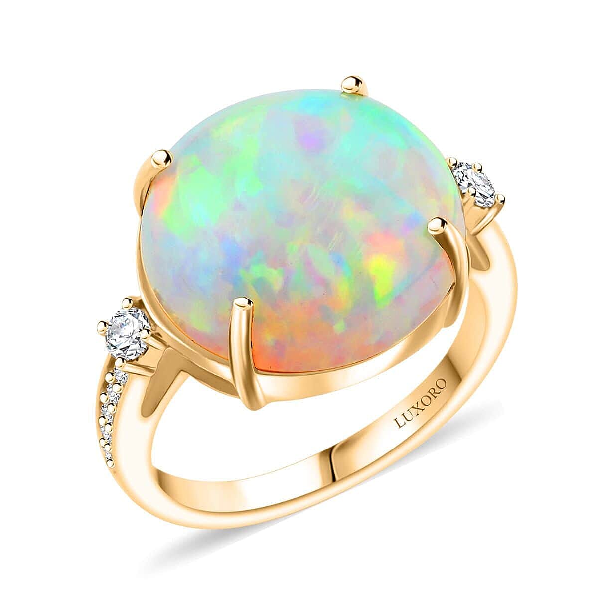 Certified & Appraised Luxoro AAA Ethiopian Welo Opal and G-H I2 Diamond 7.25 ctw Ring in 14K Yellow Gold