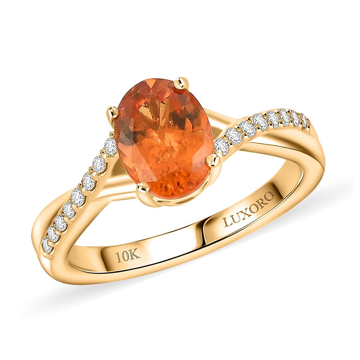 Certified & Appraised Luxoro AAA Fanta Garnet and Diamond G-H I2 1.70 ctw Ring in 10K Yellow Gold