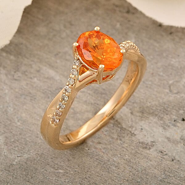 Certified & Appraised Luxoro AAA Fanta Garnet And Diamond G-H I2 1.70 Ctw Ring In 10K Yellow Gold