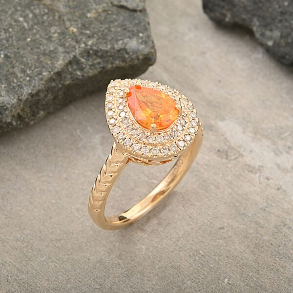 Certified & Appraised Luxoro AAA Fanta Garnet And G-H I2 Diamond 1.70 Ctw Ring In 10K Yellow Gold