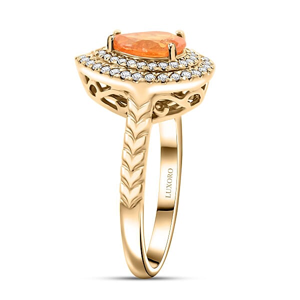 Certified & Appraised Luxoro AAA Fanta Garnet And G-H I2 Diamond 1.70 Ctw Ring In 10K Yellow Gold