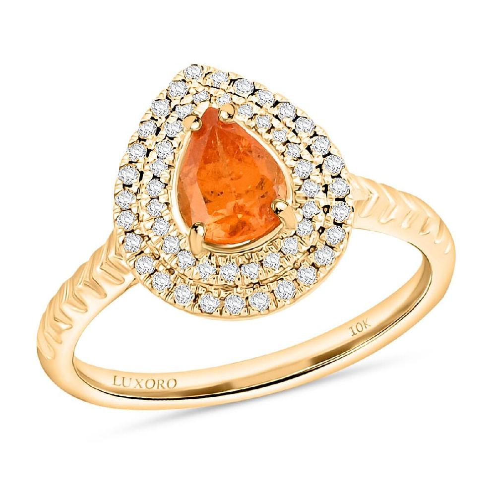 Certified & Appraised Luxoro AAA Fanta Garnet and G-H I2 Diamond 1.70 ctw Ring in 10K Yellow Gold
