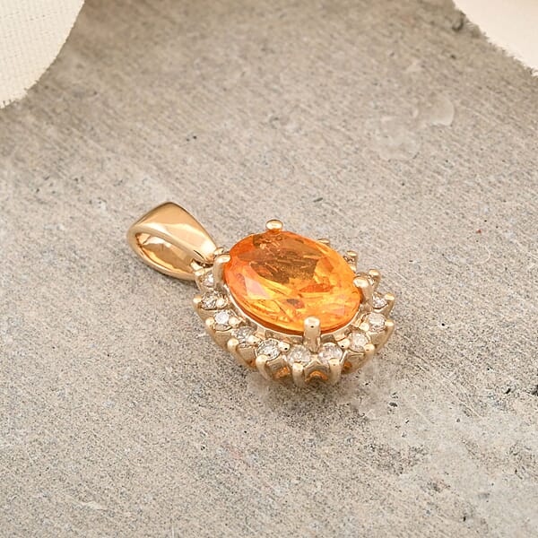 Certified & Appraised Luxoro AAA Fanta Garnet And G-H I2 Diamond 1.90 Ctw Pendant Without Chain In 10K Yellow Gold