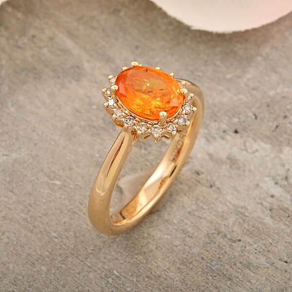 Certified & Appraised Luxoro AAA Fanta Garnet And G-H I2 Diamond 1.70 Ctw Ring In 10K Yellow Gold