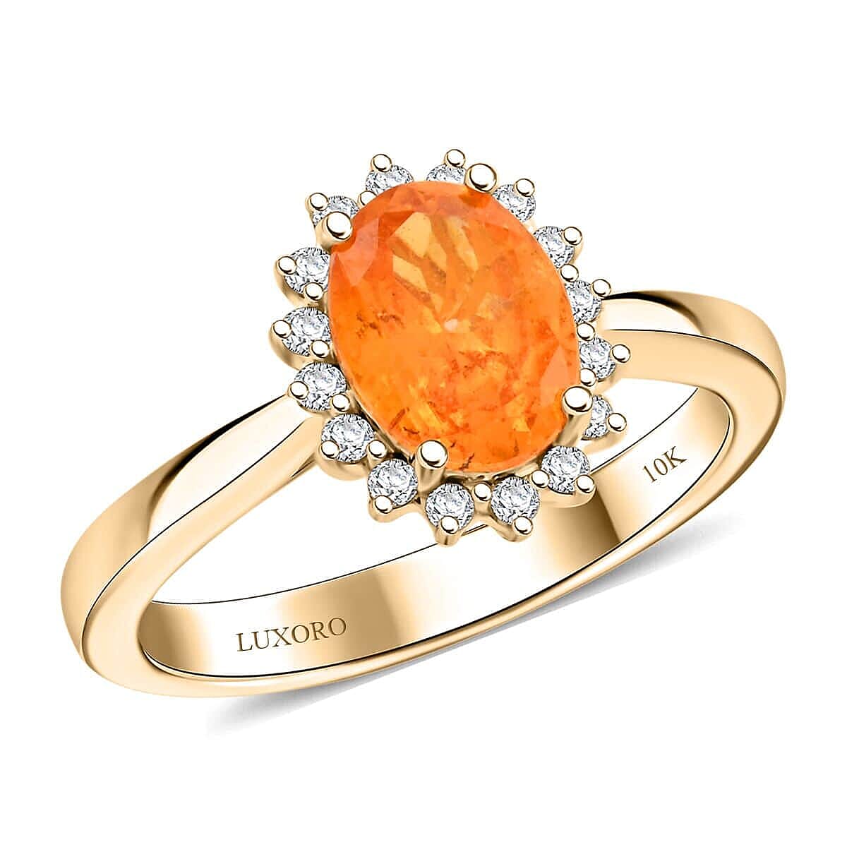 Certified & Appraised Luxoro AAA Fanta Garnet and G-H I2 Diamond 1.70 ctw Ring in 10K Yellow Gold
