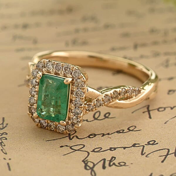 Certified & Appraised Luxoro AAA Gemfield Emerald And G-H I2 Diamond 1.30 Ctw Ring In 14K Yellow Gold