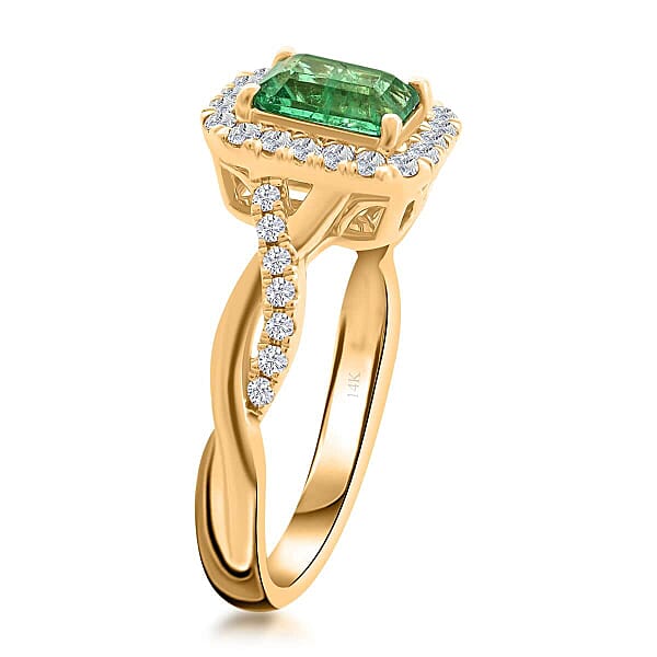Certified & Appraised Luxoro AAA Gemfield Emerald And G-H I2 Diamond 1.30 Ctw Ring In 14K Yellow Gold