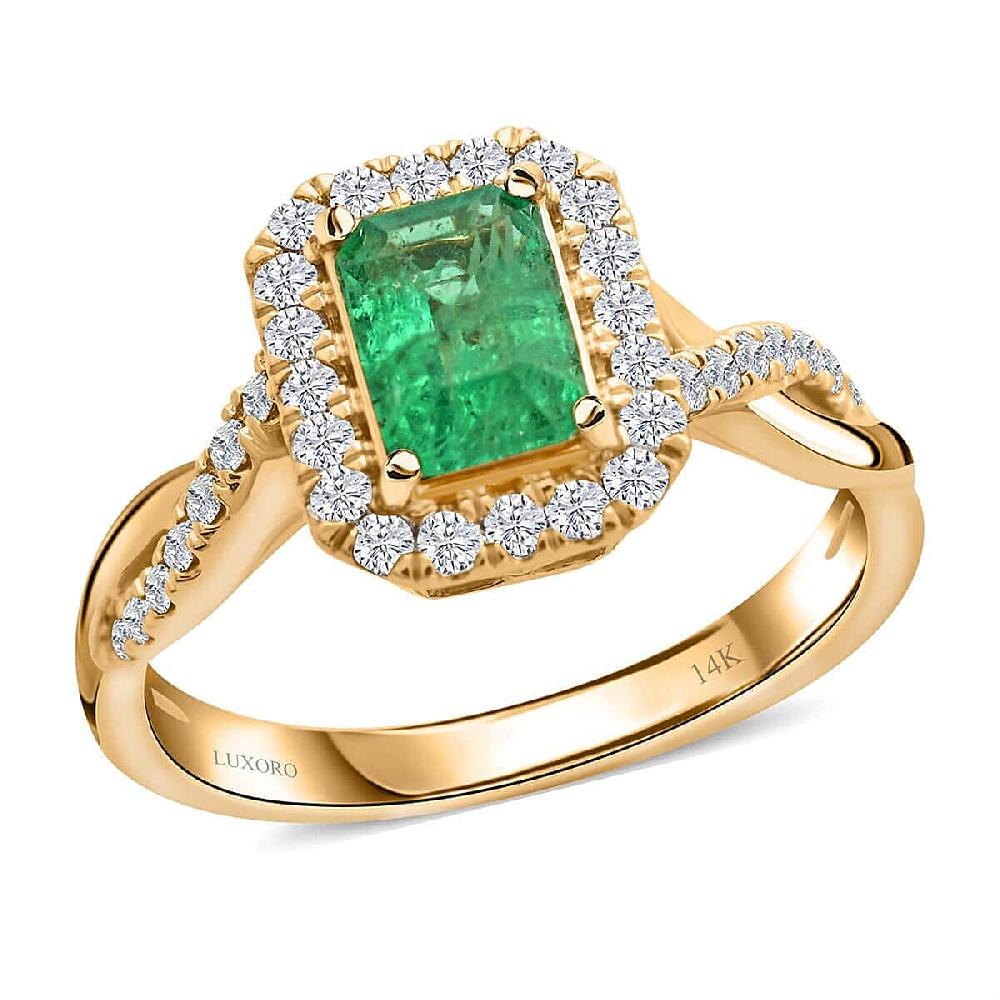 Certified & Appraised Luxoro AAA Gemfield Emerald and G-H I2 Diamond 1.30 ctw Ring in 14K Yellow Gold