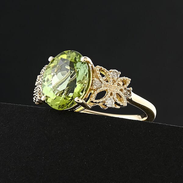 Certified & Appraised Luxoro AAA Golconda Green Tourmaline And G-H I2 Diamond 3.75 Ctw Ring In 10K Yellow Gold